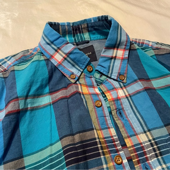 American Eagle Blue Checkered Short Sleeved Top - Picture 2 of 4